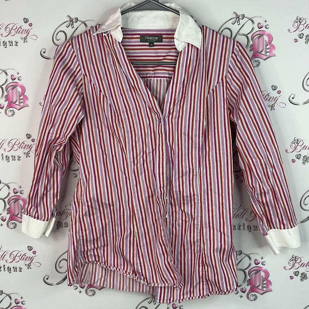 T.M.Lewin button up stripes Striped Shirt Red pink grey White candy 🍭